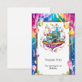 パステル水彩ラボサイエンティスト誕生日 サンキューカード (正面/裏面)