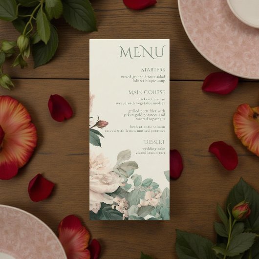 パステル水彩ローズ ピオニー フラワーの結婚式 メニュー