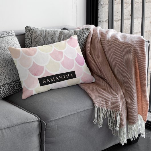 パステル水彩人魚はかりで測模様(名前) アクセントクッション