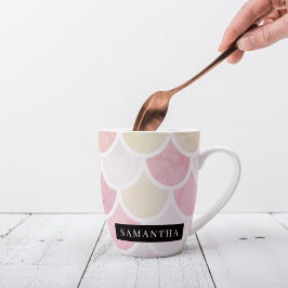 パステル水彩人魚はかりで測模様(名前) カフェラテマグ