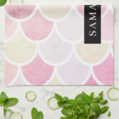 パステル水彩人魚はかりで測模様（名前） キッチンタオル (折り畳み)