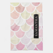パステル水彩人魚はかりで測模様（名前） キッチンタオル (縦)