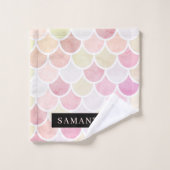 パステル水彩人魚はかりで測模様(名前) バスタオルセット (ウォッシュタオル)