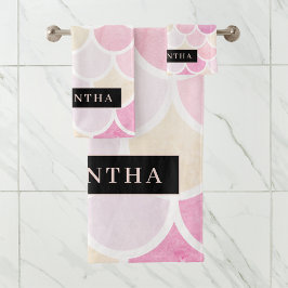 パステル水彩人魚はかりで測模様(名前) バスタオルセット