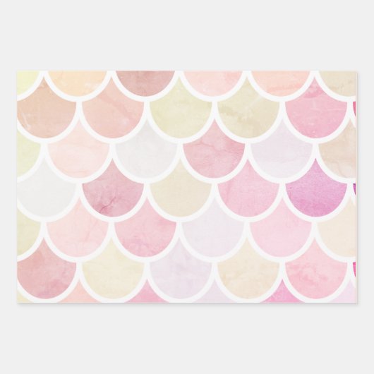 パステル水彩人魚はかりで測模様（名前） ラッピングペーパーシート (正面3)