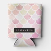 パステル水彩人魚はかりで測模様（名前） 缶クーラー (正面)