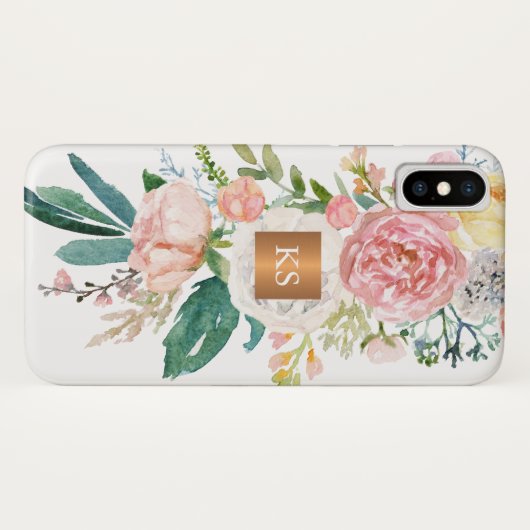 パステル水彩牡丹メタリック銅モノグラム Case-Mate iPhoneケース (裏面(横))