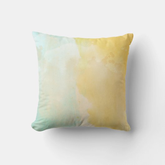 パステル水彩白色イエローアクアデコール枕 クッション (正面)