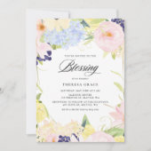 パステル水彩花フレームの祝福 招待状 (正面)