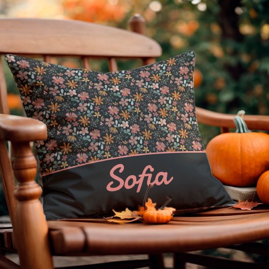 パステル水彩花ボホブラック装飾用クッション クッション