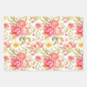 パステル水彩花柄の様々な包装紙セット ラッピングペーパーシート (正面)