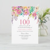 パステル水彩花 100歳の誕生日パーティー 招待状 (スタンド正面)