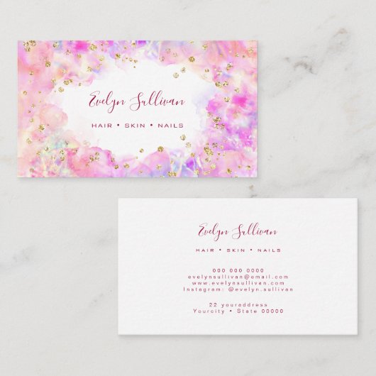 パステル水彩金ゴールドグリッター名刺 名刺 (正面/裏面)