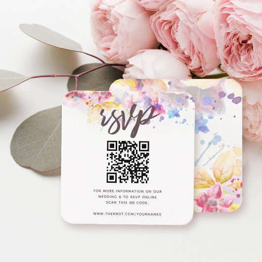 パステル水彩風のRSVP QRコード エンクロージャーカード