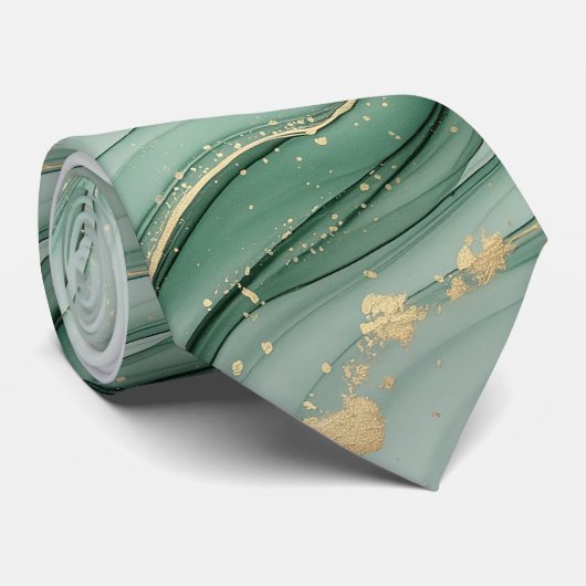 パステル水彩 Sage Green Gold  ネクタイ (ロール)
