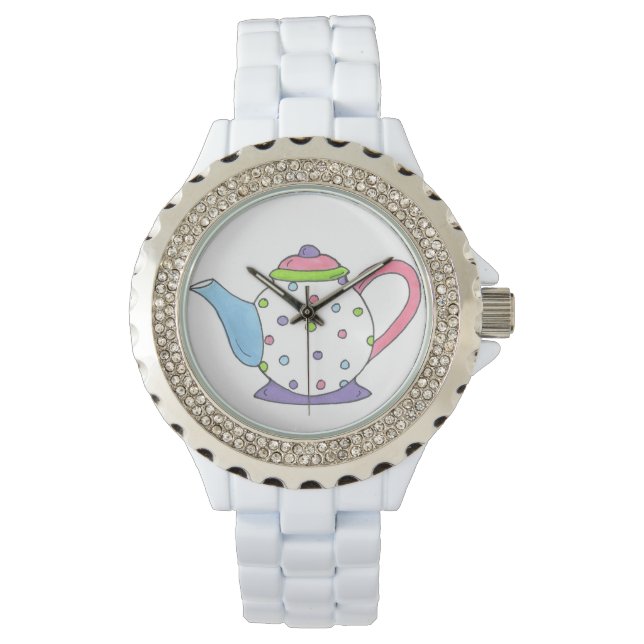 パステル水玉模様セラミックティーポットパーティーティーポット 腕時計 (正面)