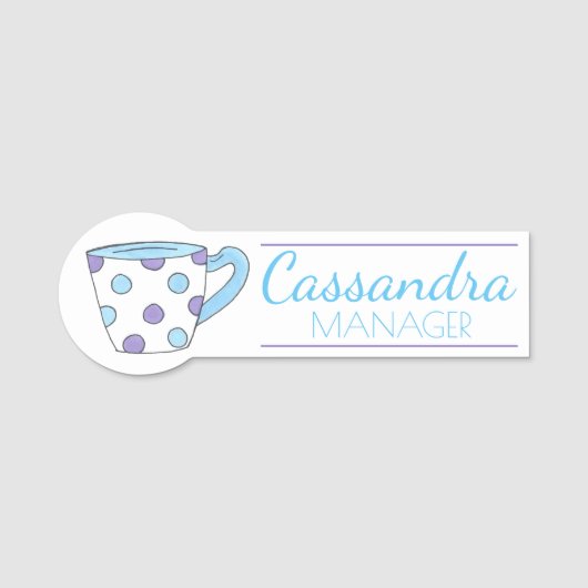 パステル水玉模様ティーカップティーカップカフェ 名札 (正面)