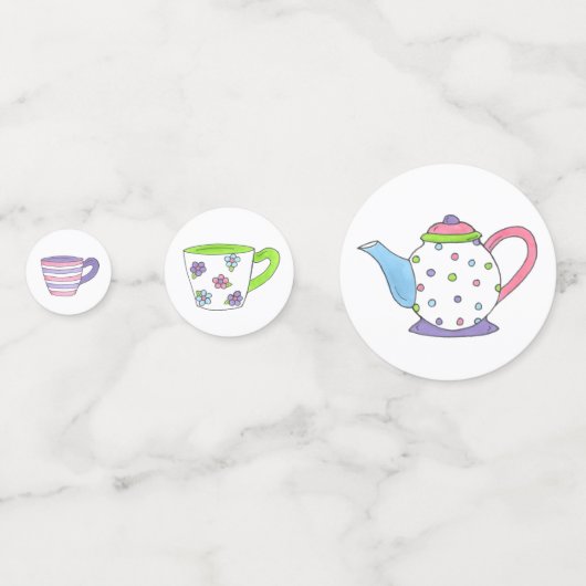 パステル水玉模様ティーポットティーパーティーブライダルシャワー コンフェッティ (正面)