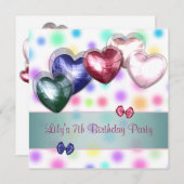 パステル水玉模様バルーンバースデーパーティー 招待状 (正面/裏面)