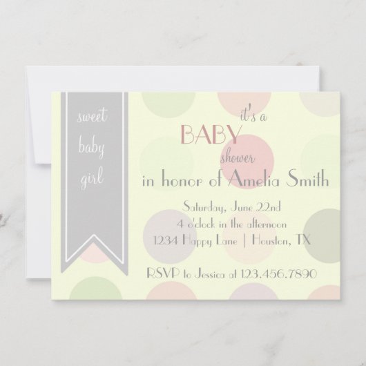 パステル水玉 赤ちゃん女の子 シャワー招待状 招待状 (正面)