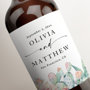 パステル水色ピンクのフローラ結婚多肉 ワインラベル