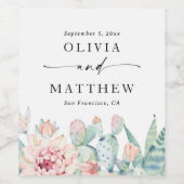 パステル水色ピンクのフローラ結婚多肉 ワインラベル (シングルラベル)