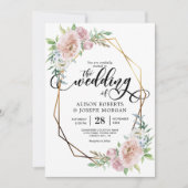 パステル水色フローラ幾何結婚フレーム 招待状 (正面)