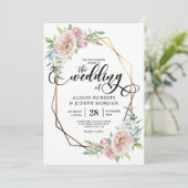 パステル水色フローラ幾何結婚フレーム 招待状 (スタンド正面)