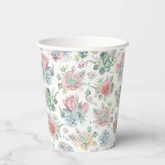 パステル水色多肉質とサボテン模様 紙コップ (裏面)