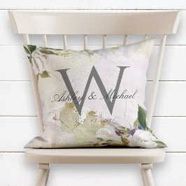 パステル油ホワイトローズモノグラム結婚ズキープサケ クッション