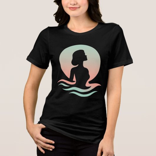 パステル波の中の静かな女性のシルエット トライブレンドTシャツ (正面)