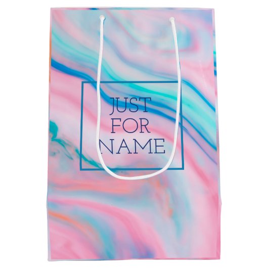 パステル流れる色の抽象芸術は大理石を食べる ミディアムペーパーバッグ (裏面)