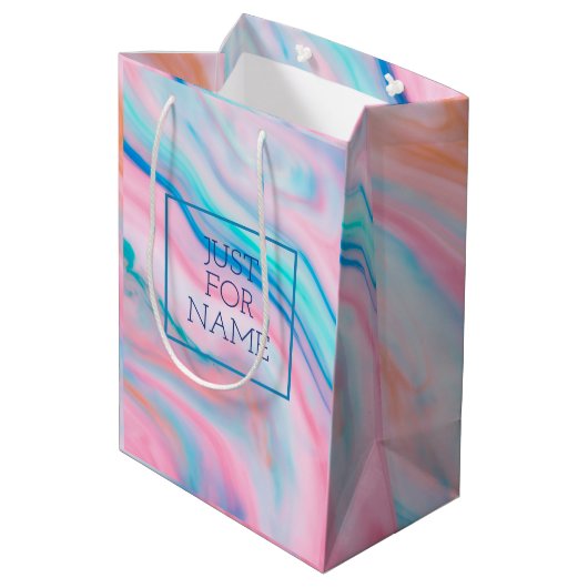 パステル流れる色の抽象芸術は大理石を食べる ミディアムペーパーバッグ (裏面アングル)