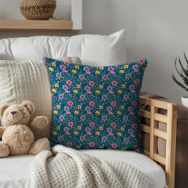 パステル海シンプルブルー花柄モノグラム クッション