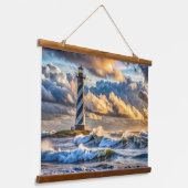パステル海スカイズウィズライトハウスアットデュスク 吊り下げ型タペストリー (傾斜あり)