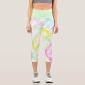 パステル淡い色のターコイズグリーンブルーピンク抽象芸術アート カプリレギンス (正面)