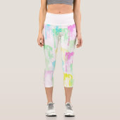 パステル淡い色のターコイズグリーンブルーピンク抽象芸術アート カプリレギンス (正面)
