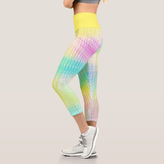 パステル淡い色のターコイズグリーンブルーピンク抽象芸術アート カプリレギンス (左)