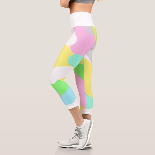 パステル淡い色のターコイズグリーンブルーピンク抽象芸術アート カプリレギンス (左)