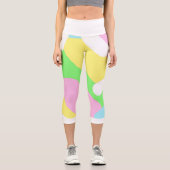 パステル淡い色のターコイズグリーンブルーピンク抽象芸術アート カプリレギンス (正面)