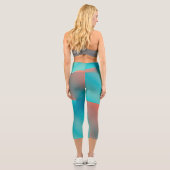 パステル淡い色のターコイズコーラル抽象芸術アート  カプリレギンス (裏面)