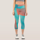 パステル淡い色のターコイズコーラル抽象芸術アート  カプリレギンス (正面)