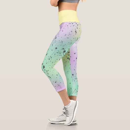 パステル淡い色のターコイズピンク抽象芸術アートグレースポット カプリレギンス (左)