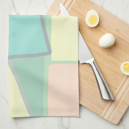 パステル淡い色のターコイズピンク抽象芸術アート キッチンタオル (四つ折り)