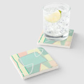 パステル淡い色のターコイズピンク抽象芸術アート ストーンコースター (横)