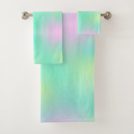 パステル淡い色のターコイズピンク抽象芸術アート バスタオルセット