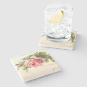 パステル淡い色のヴィンテージピンクローズ ストーンコースター (横)