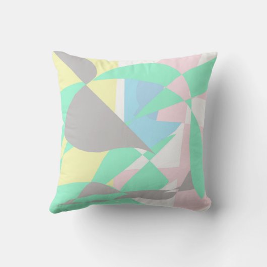 パステル淡い色の抽象芸術アートグレーイエローピンクホワイト クッション (裏面)