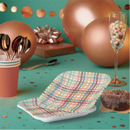 パステル点々のあるプレイドパターン ペーパープレート