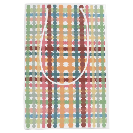 パステル点々のあるプレイドパターン ミディアムペーパーバッグ (正面)